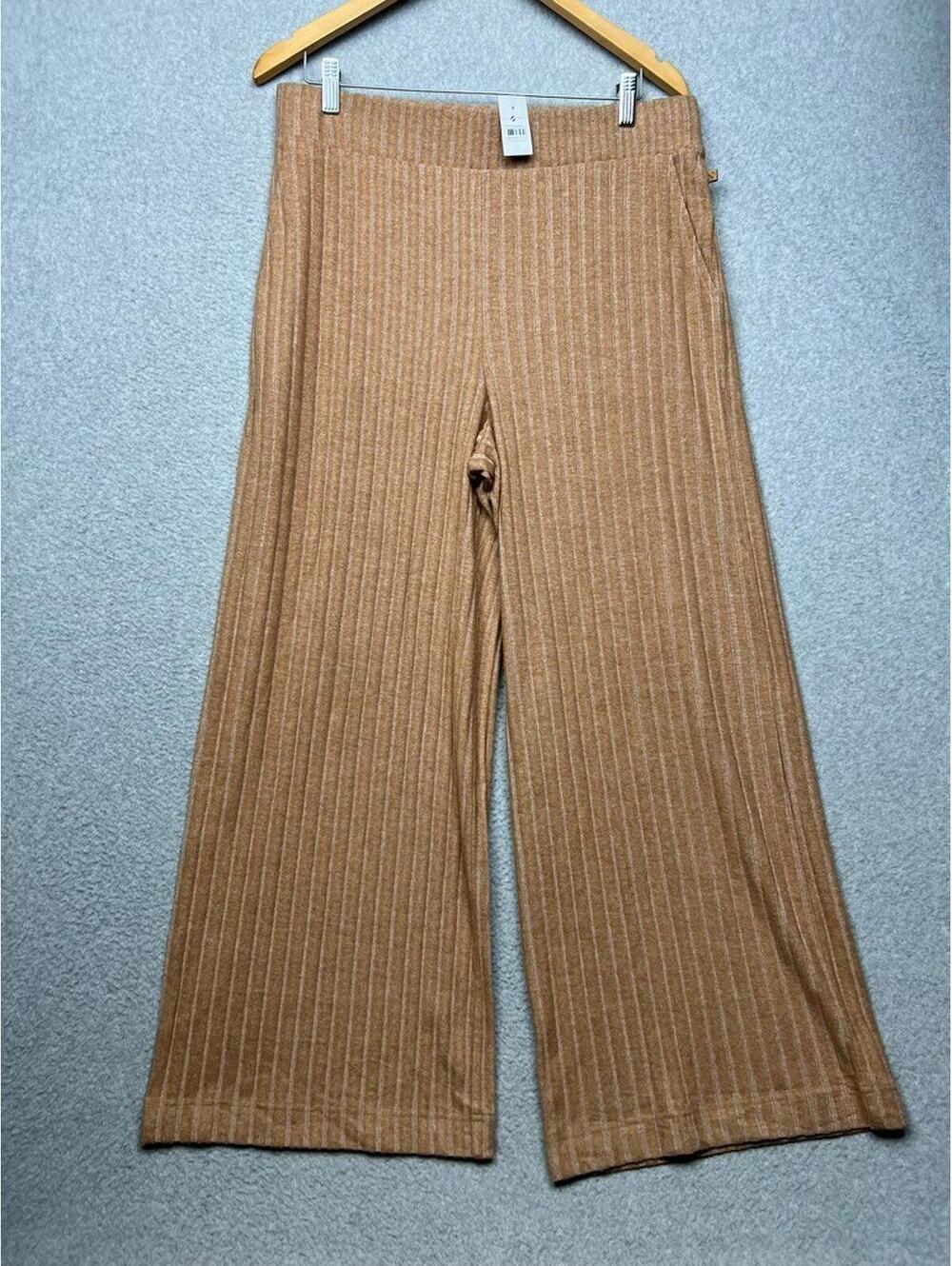 Lou & Grey Brown Wide Leg Pull On Lounge Pants L Comfort Casual Neutral Boho